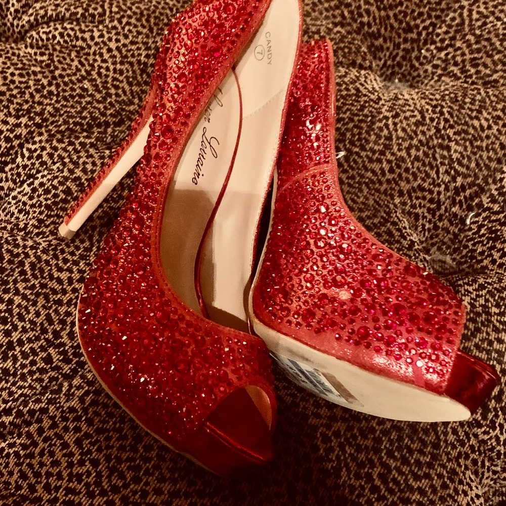 Ruby Red Peep Toe Stilletos